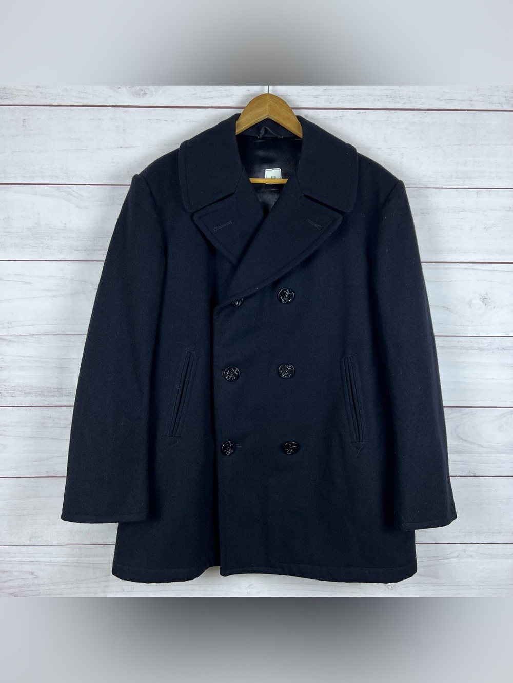 US Navy Pea Coat Mens 46R Sterlingwear Boston Wool USN Military Anchor Buttons